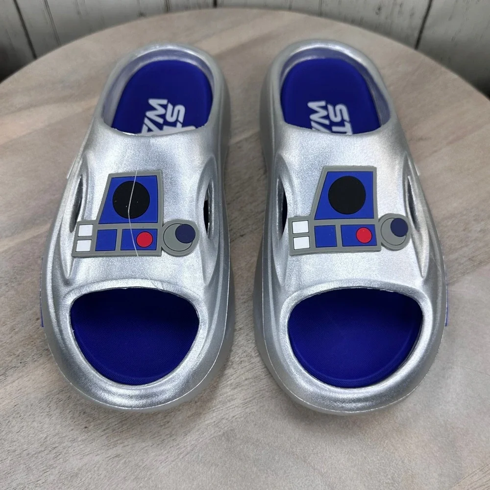 Disney Star Wars R2-D2 Mens Silver Novelty Sport Slides Sandals Size 9 New